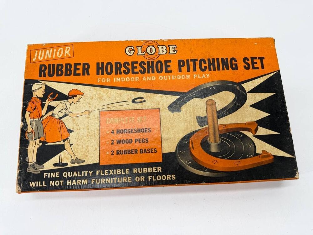 Vintage Globe Junior Rubber Horseshoe Pitching Set Indoor Outdoor 1.55 lb